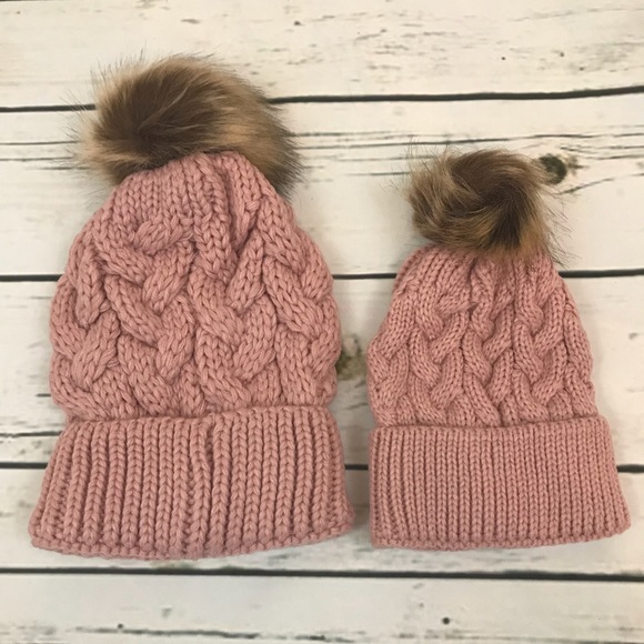 Matching Pink Cable Knit Beanie w/ Pom Pom - Picture 3 of 5